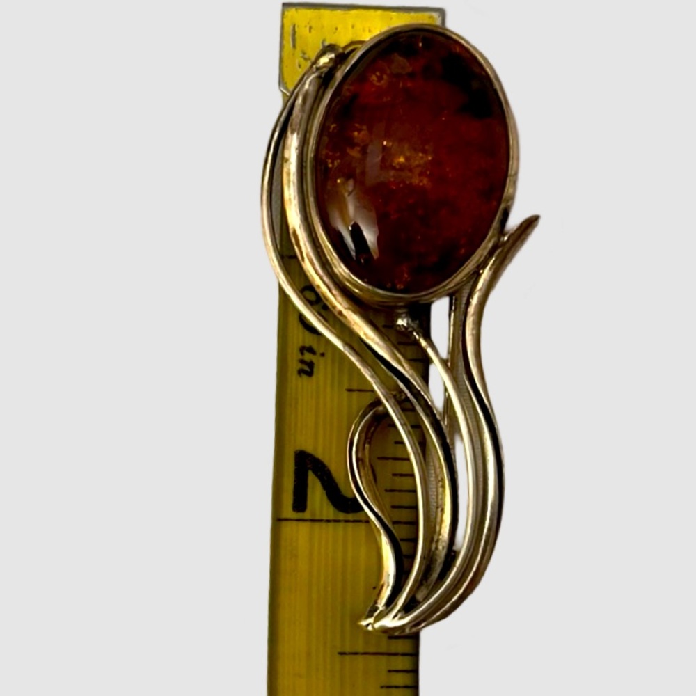 BALTIC AMBER SILVER BROOCH PIN - Picture 8 of 9